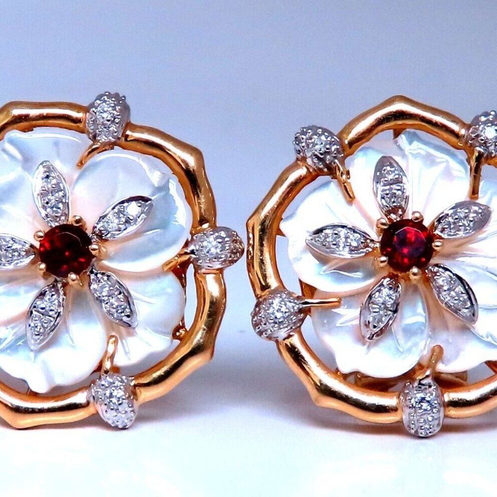 .30ct Natural Ruby Diamonds Mother of Pearl Cluster Stud Earrings 14kt Gold
